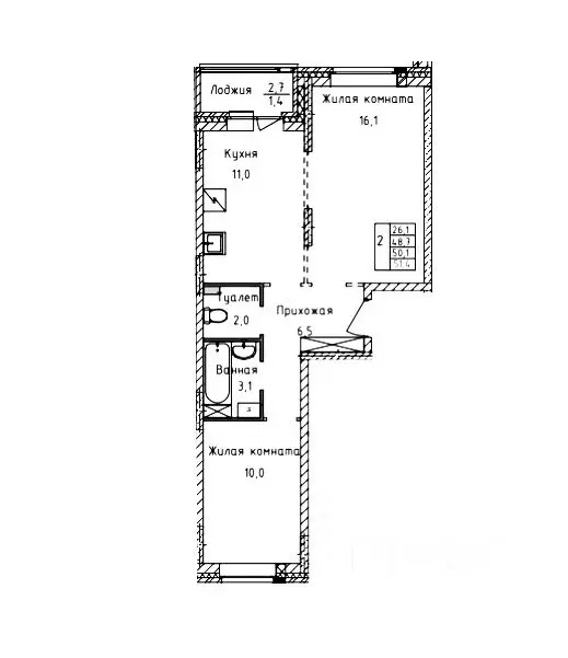 2-к кв. Московская область, Мытищи бул. Тенистый, 9 (51.5 м) - Фото 1