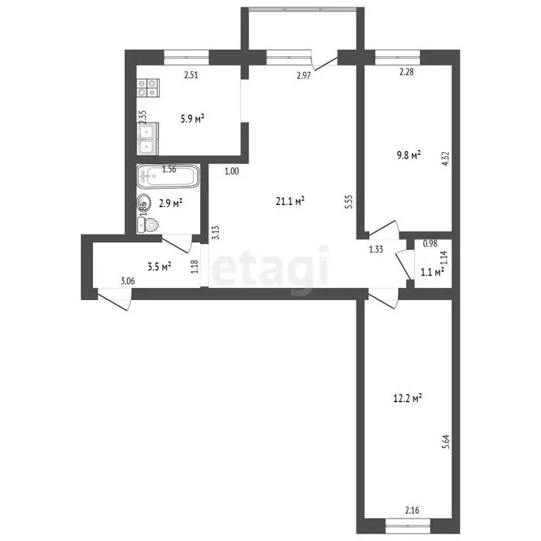 3-комнатная квартира: Кемерово, улица Юрия Смирнова, 32 (56.5 м) - Фото 0
