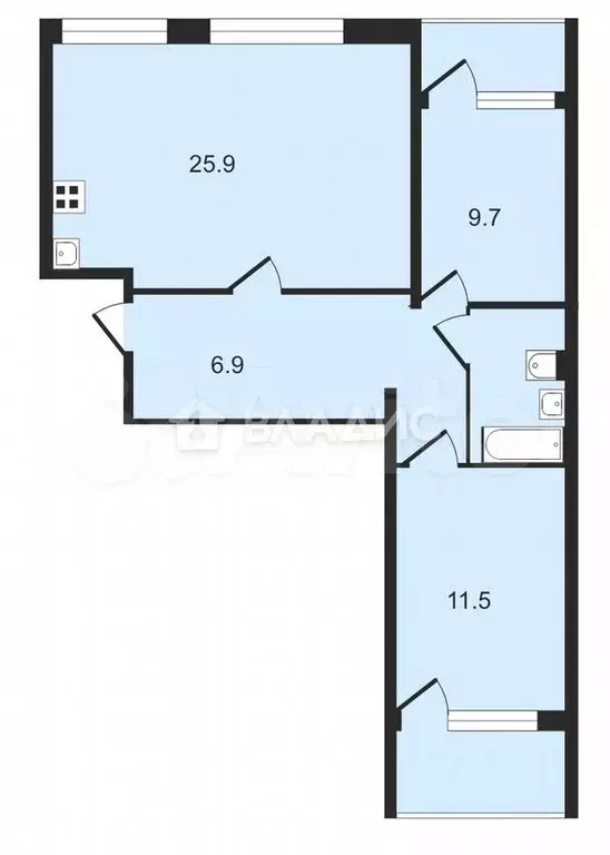 2-к. квартира, 60,9 м, 9/9 эт. - Фото 0