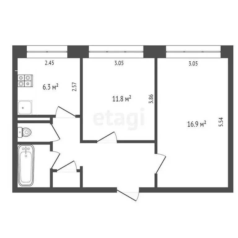 2-комнатная квартира: деревня Писковичи, 9 (45.8 м) - Фото 1