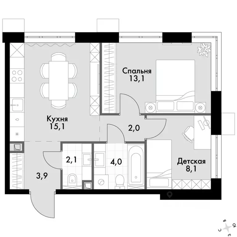 2-к кв. Приморский край, Владивосток Флагман жилой комплекс (48.3 м) - Фото 2
