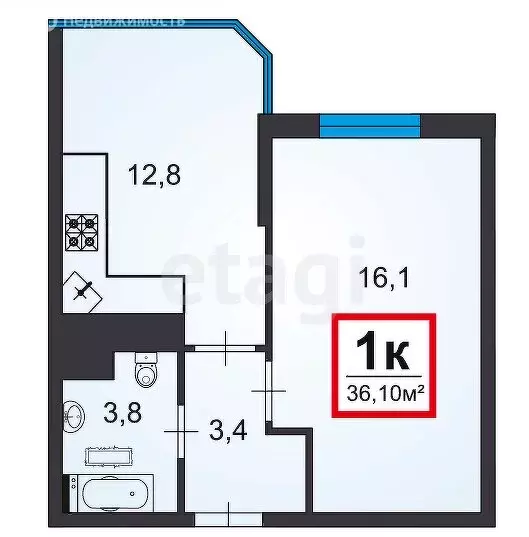 1-комнатная квартира: Анапа, Анапское шоссе, 32к4 (36.1 м) - Фото 1