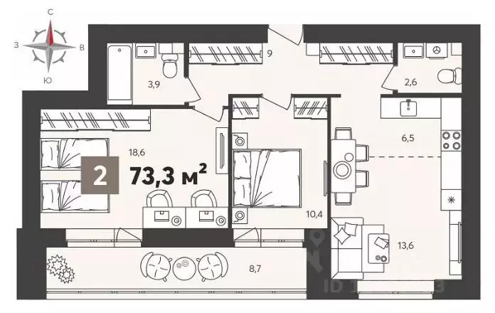 2-к кв. Пензенская область, Пенза Новелла жилой комплекс, с2 (73.3 м) - Фото 0