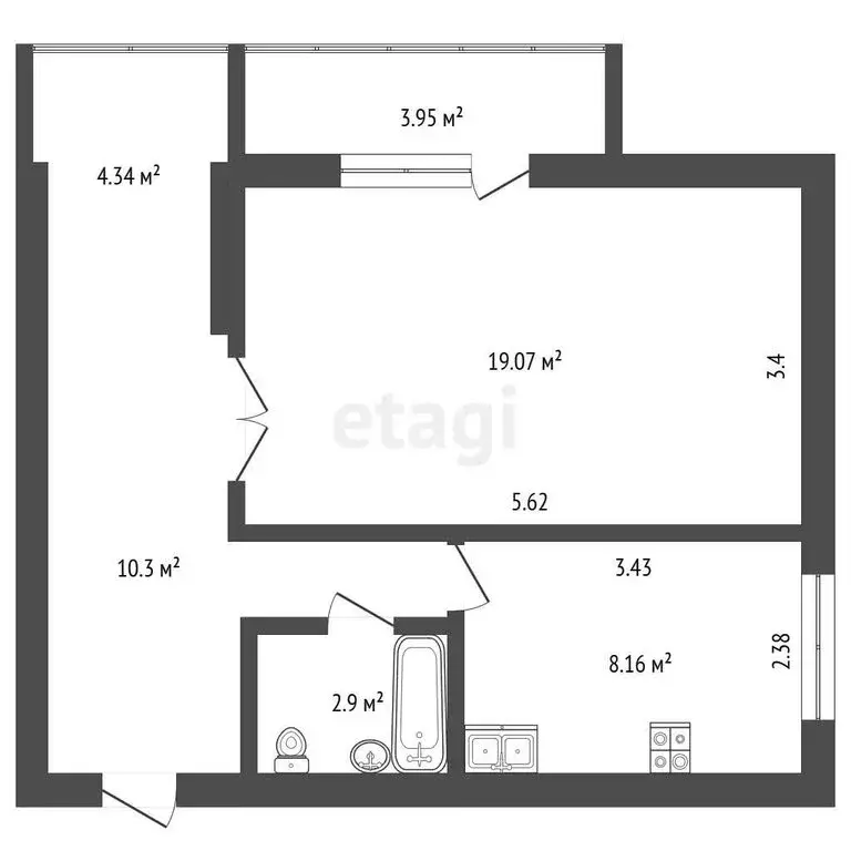 1-комнатная квартира: Нальчик, улица Тарчокова, 54Б (43 м) - Фото 1