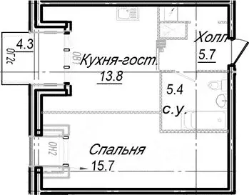 2-к кв. Санкт-Петербург наб. Реки Карповки, 27 (42.8 м) - Фото 0