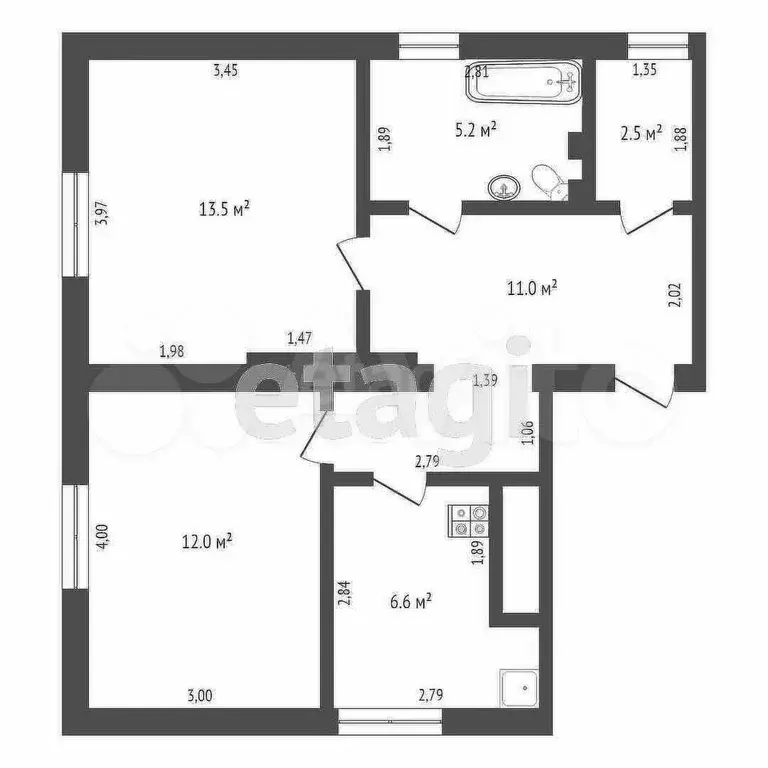 3-к. квартира, 91,5 м, 1/4 эт. - Фото 0