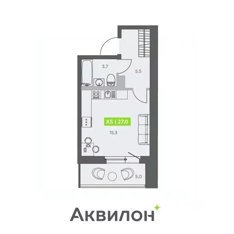 Студия Санкт-Петербург бул. Головнина, 4 (27.0 м) - Фото 1
