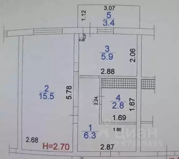 1-к кв. Краснодарский край, Анапа Рождественская ул., 57к1 (34.0 м) - Фото 2