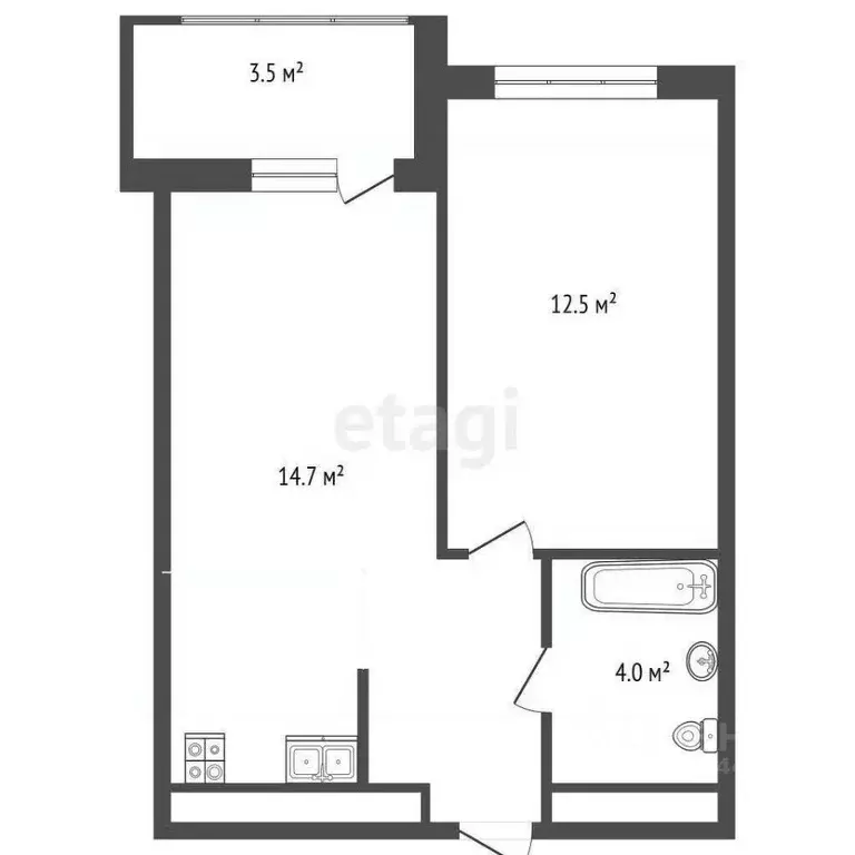 1-к кв. Тюменская область, Тюмень ул. Братьев Бондаревых, 5 (35.0 м) - Фото 2