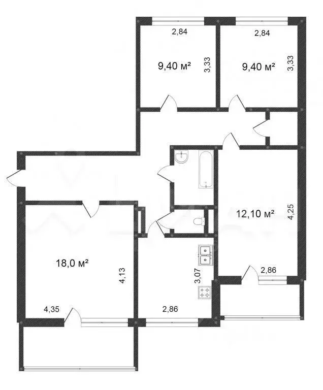 4-к кв. Кемеровская область, Новокузнецк ул. Косыгина, 55 (76.4 м) - Фото 1