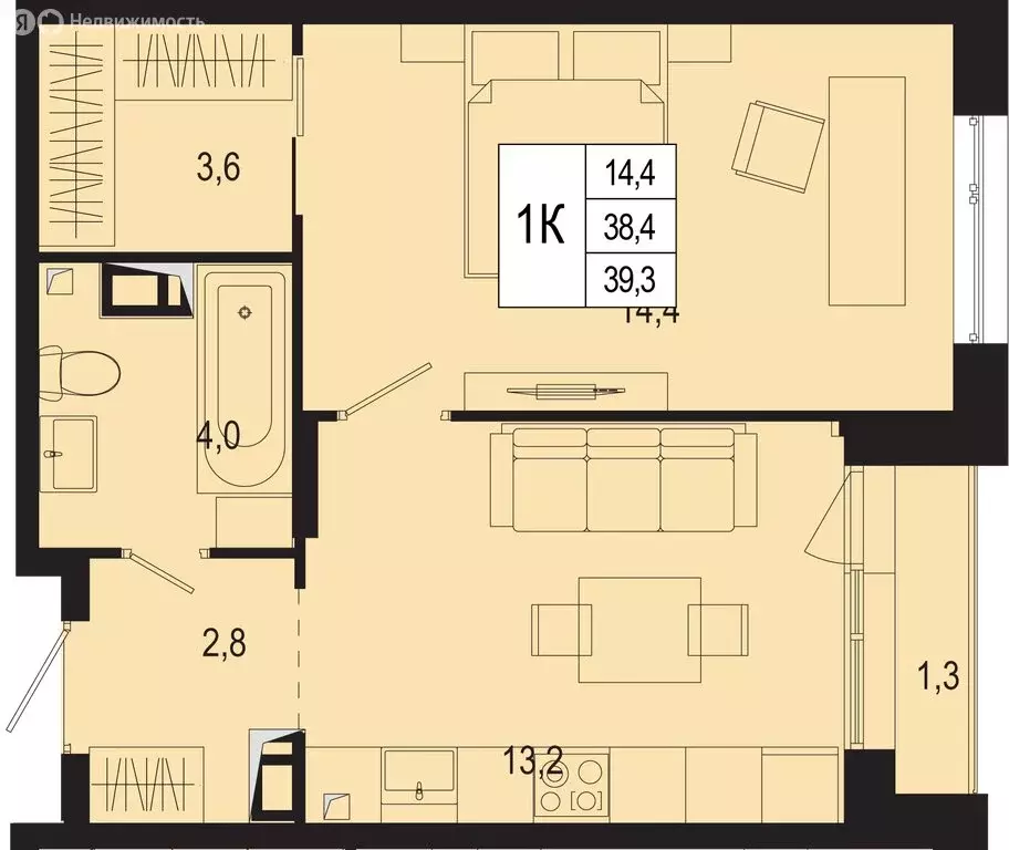1-комнатная квартира: Московская область, городской округ Подольск, ... - Фото 1