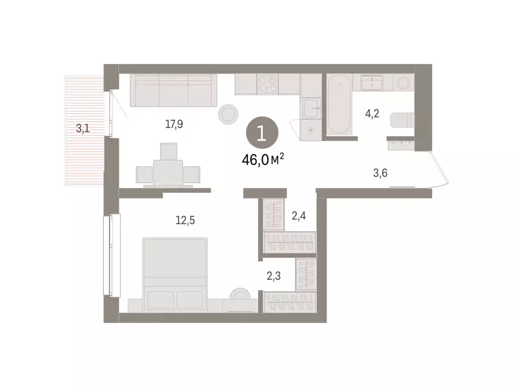 1-комнатная квартира: Челябинская область, Сосновский муниципальный ... - Фото 2