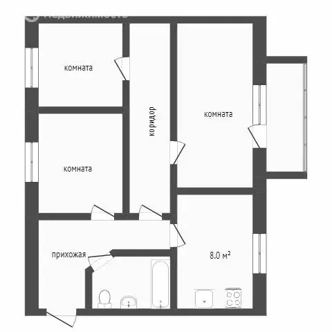 3-комнатная квартира: Ялуторовск, улица Свободы, 243 (58.8 м) - Фото 1