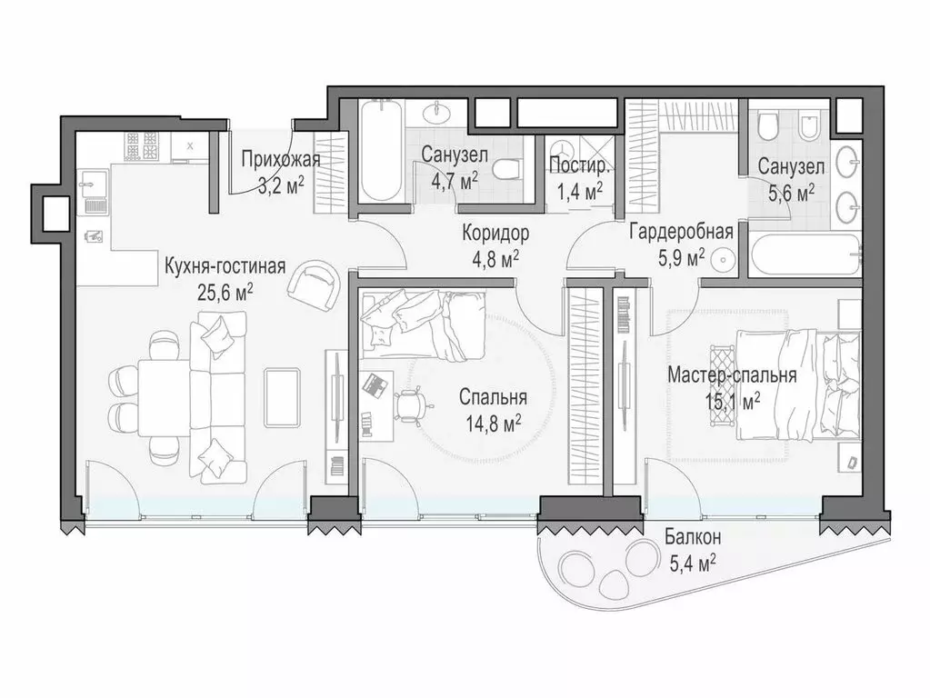 2-комнатная квартира: Москва, Большой Толмачёвский переулок, 5с1 (85.9 ... - Фото 1