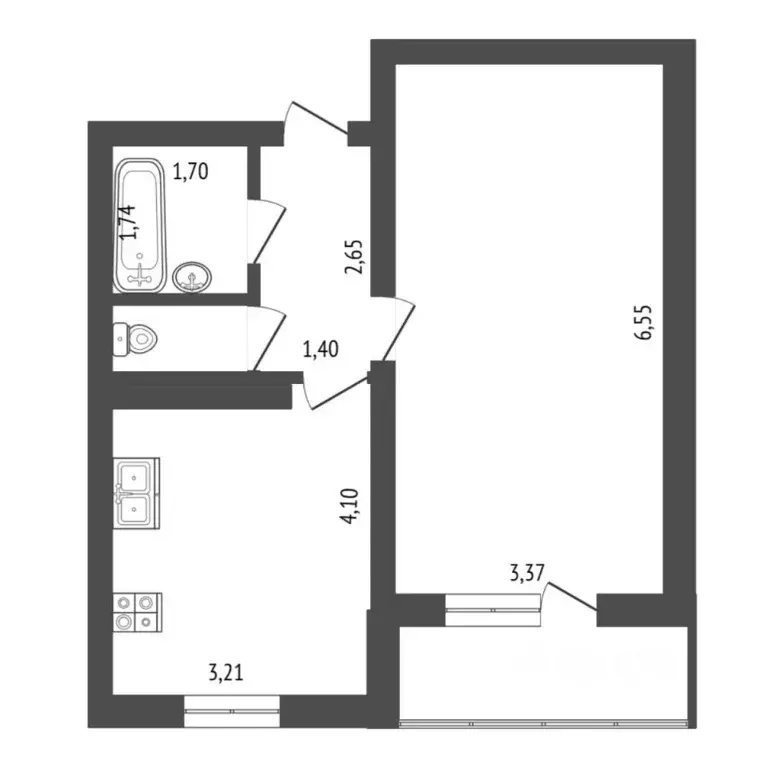 1-к кв. Тюменская область, Тюмень ул. Мебельщиков, 6 (42.0 м) - Фото 2