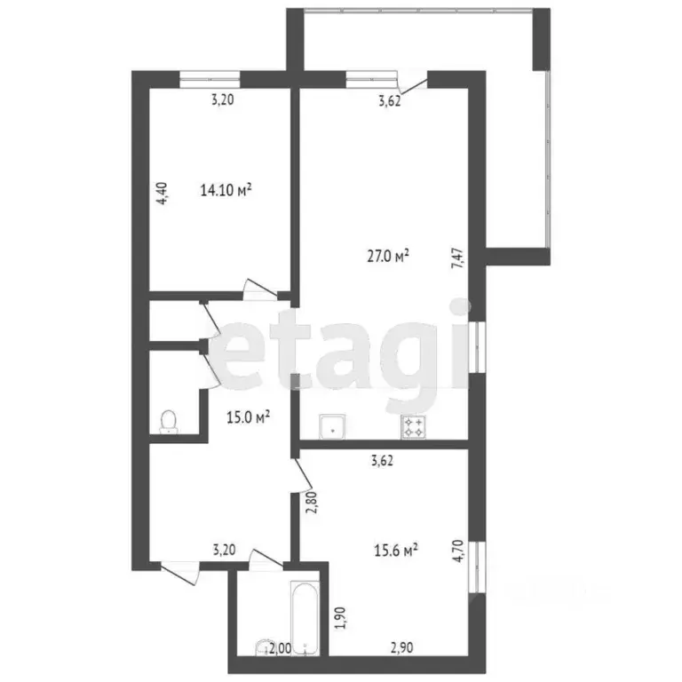 2-к кв. Вологодская область, Вологда Прилуки мкр, ул. Колхозная, 60А ... - Фото 1