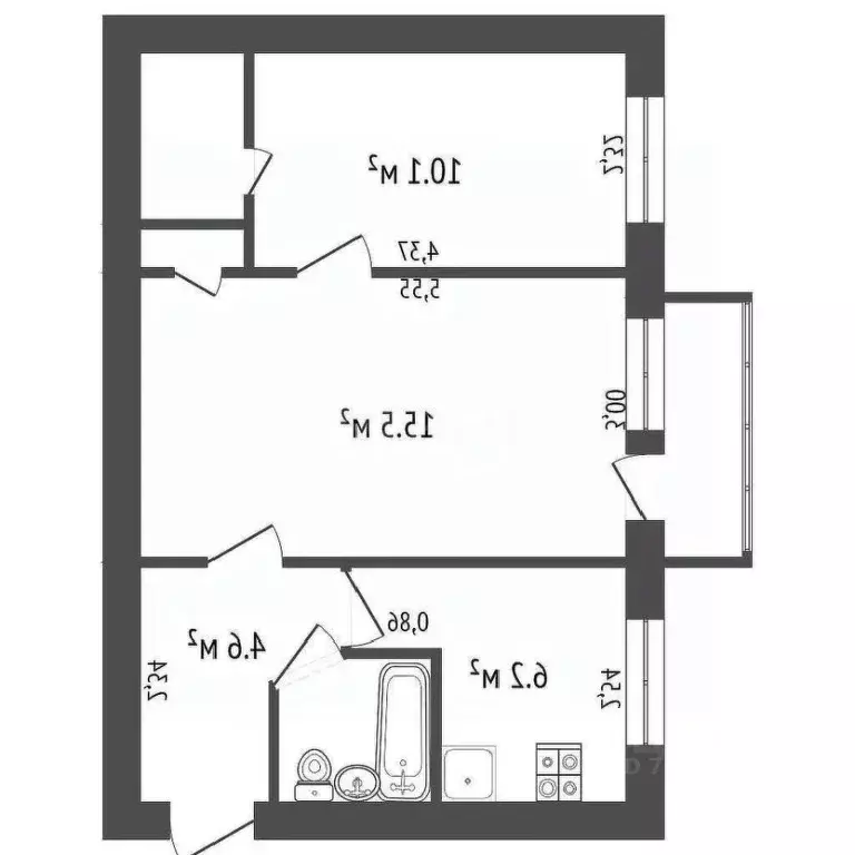 2-к кв. Калужская область, Обнинск просп. Ленина, 53 (43.5 м) - Фото 2