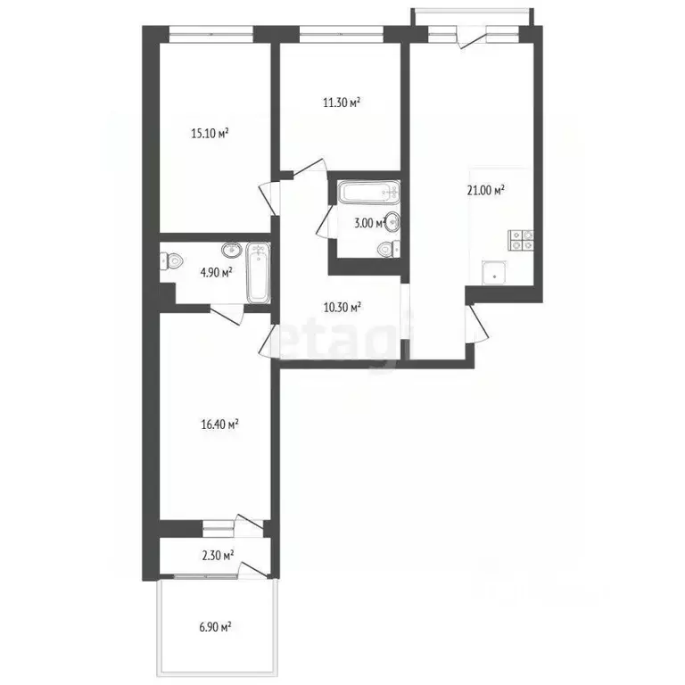 3-к кв. Тюменская область, Тюмень ул. Энергетиков, 42 (97.0 м) - Фото 1