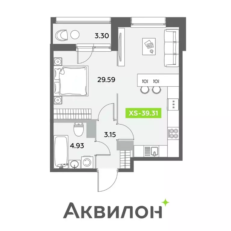 Студия Санкт-Петербург Аквилон Ливз 2 жилой комплекс (39.31 м) - Фото 0