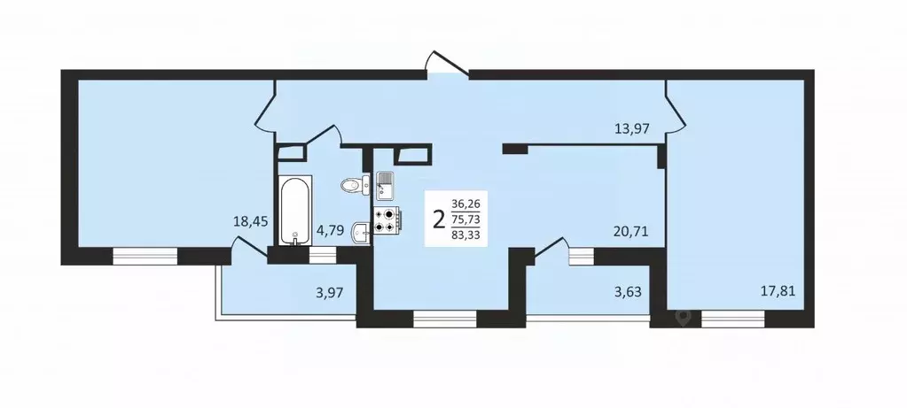 2-к кв. Владимирская область, Владимир ул. Разина, 69А (83.33 м) - Фото 1