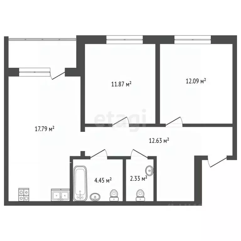 2-к кв. Тюменская область, Тюмень ул. Игоря Комиссарова, 21 (61.2 м) - Фото 2