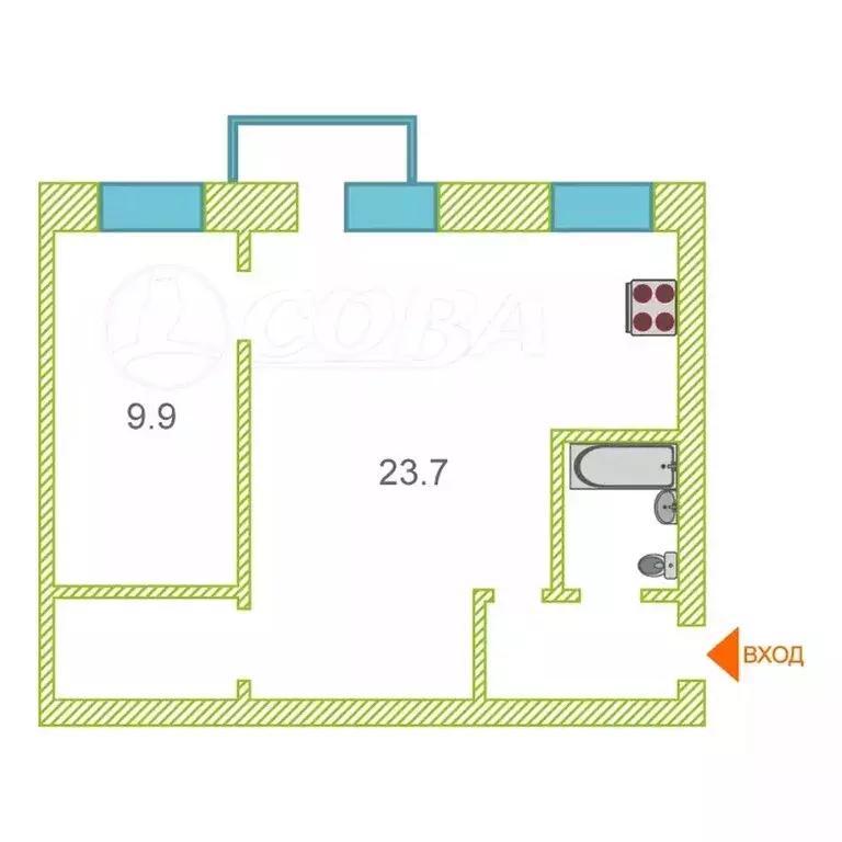 2-комнатная квартира: Тюмень, Центральный округ, Северная улица, 35 ... - Фото 1