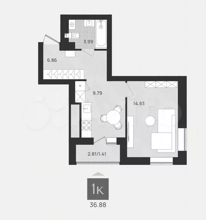 1-к. квартира, 37 м, 7/9 эт. - Фото 1