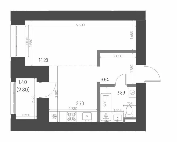 1-комнатная квартира: Нижнекамск, 15-й микрорайон (31.91 м) - Фото 0