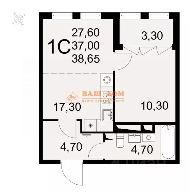 1-к кв. Тульская область, Тула ул. Федора Смирнова, 2к1 (38.65 м) - Фото 2