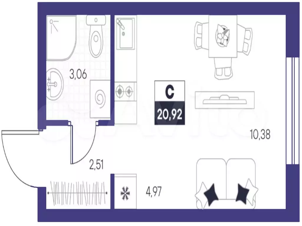 Квартира-студия, 20,9 м, 9/24 эт. - Фото 1