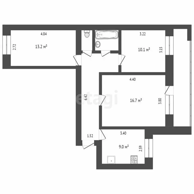 3-комнатная квартира: Тюмень, Олимпийская улица, 36 (60.5 м) - Фото 1