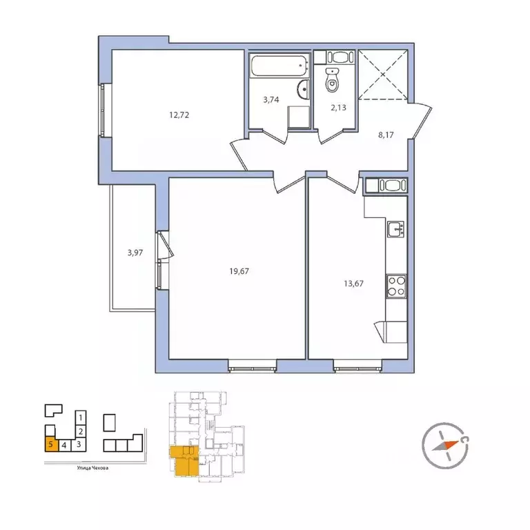 2-к кв. Ленинградская область, Гатчина ул. Чехова, 41 (62.4 м) - Фото 0