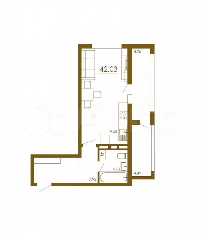 Квартира-студия, 42 м, 12/13 эт. - Фото 1