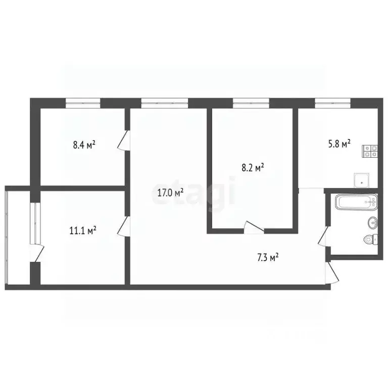 4-к кв. Забайкальский край, Чита Украинский бул., 11 (61.0 м) - Фото 1