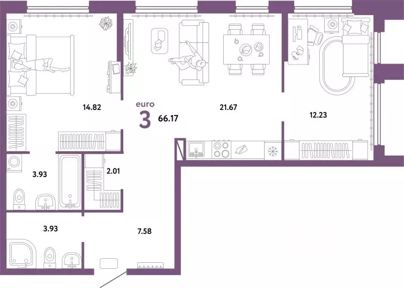 3-к кв. Свердловская область, Екатеринбург ул. Шефская, 22А (66.17 м) - Фото 1