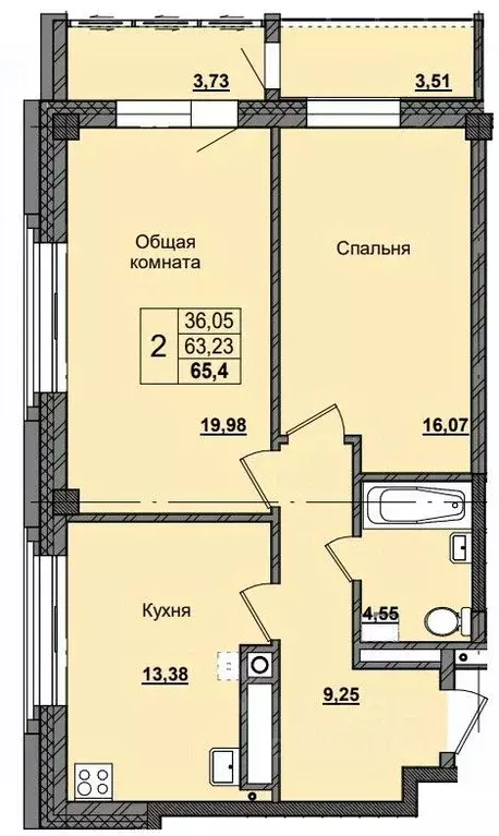 2-к кв. Саха (Якутия), Якутск ул. Красильникова, 5 (65.4 м) - Фото 0