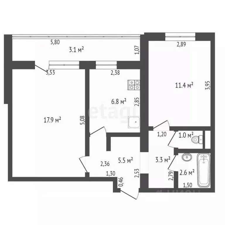 2-к кв. Брянская область, Брянск Почтовая ул., 136к1 (51.4 м) - Фото 1