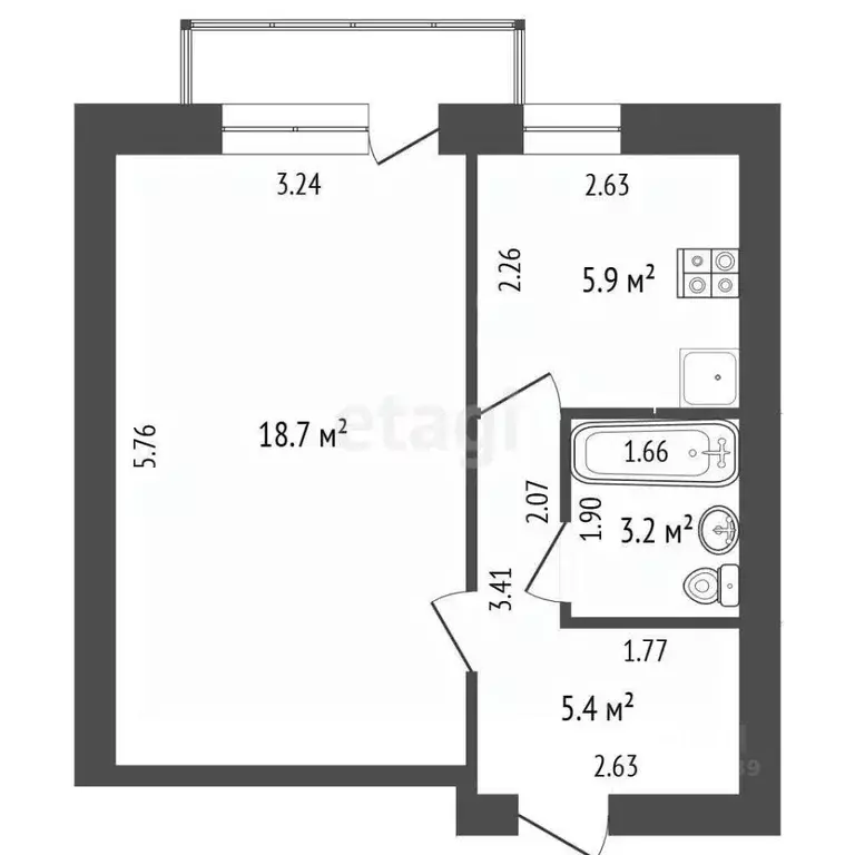1-к кв. Башкортостан, Стерлитамак ул. Тукаева, 7А (32.2 м) - Фото 1