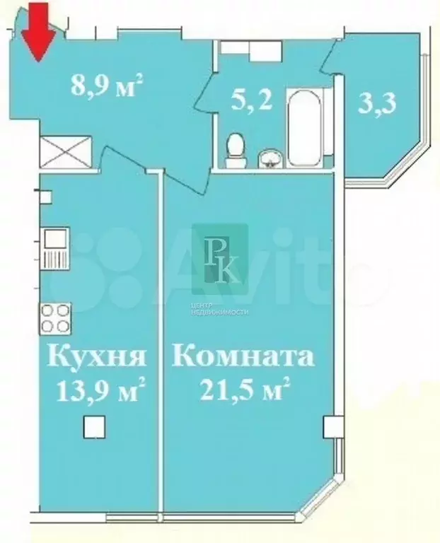 1-к. квартира, 52,8 м, 6/10 эт. - Фото 0