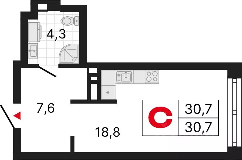 Студия Свердловская область, Екатеринбург ул. Шаумяна, 28 (30.5 м) - Фото 0