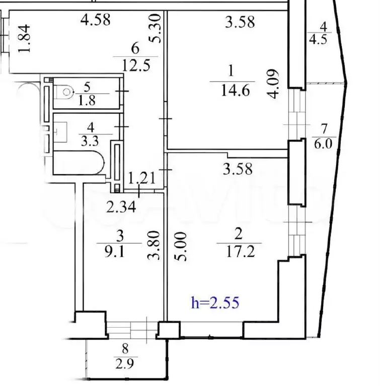2-к. квартира, 58,5 м, 17/26 эт. - Фото 0