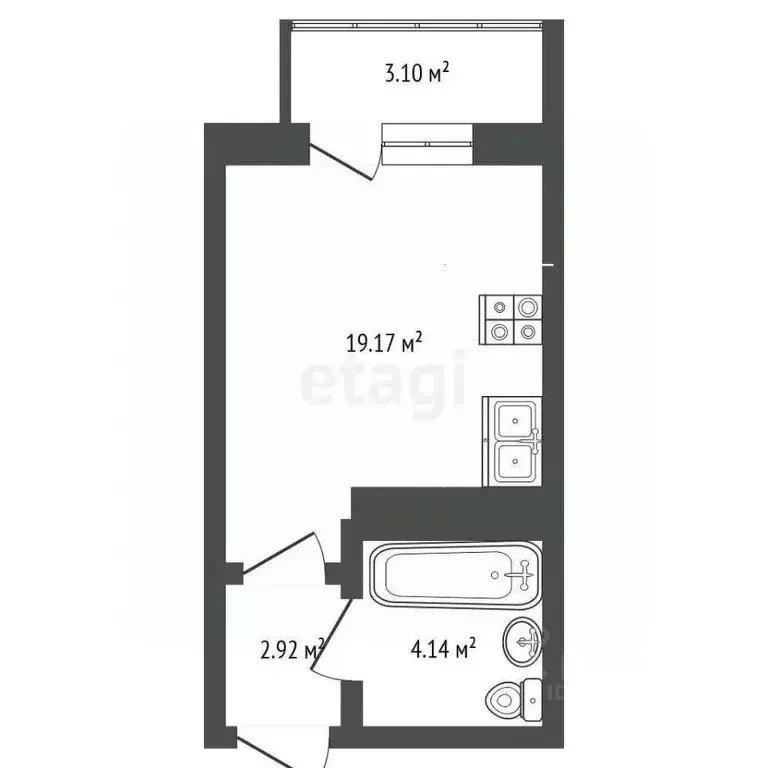 Студия Ярославская область, Ярославль ул. Строителей, 3к2 (27.59 м) - Фото 1