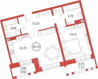 2-к кв. Санкт-Петербург ул. Плесецкая, 4 (60.1 м) - Фото 0