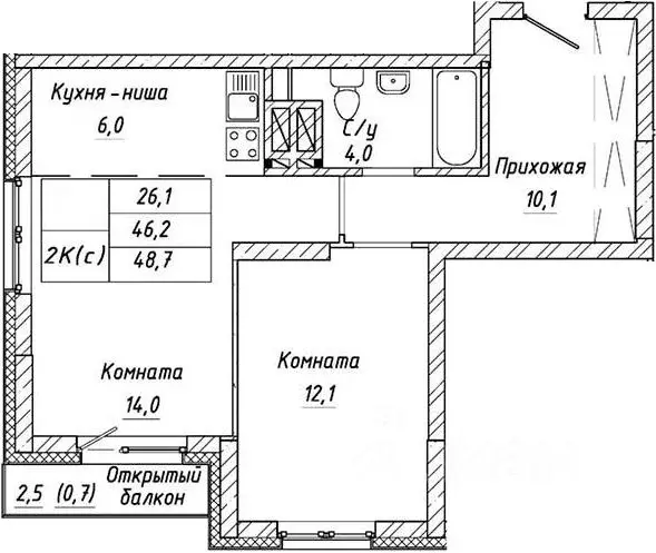 2-к кв. Новосибирская область, Новосибирск Бугринский мкр,  (48.0 м) - Фото 0