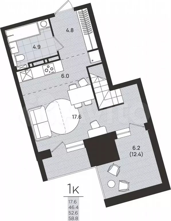 Квартира-студия, 52,6 м, 8/8 эт. - Фото 0