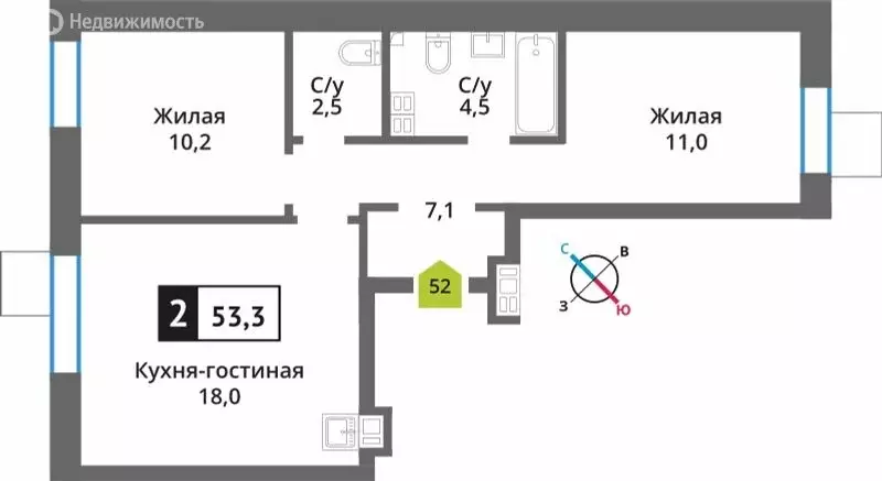 2-комнатная квартира: Светлые Горы, квартал Марьино-Знаменское, жилой ... - Фото 0