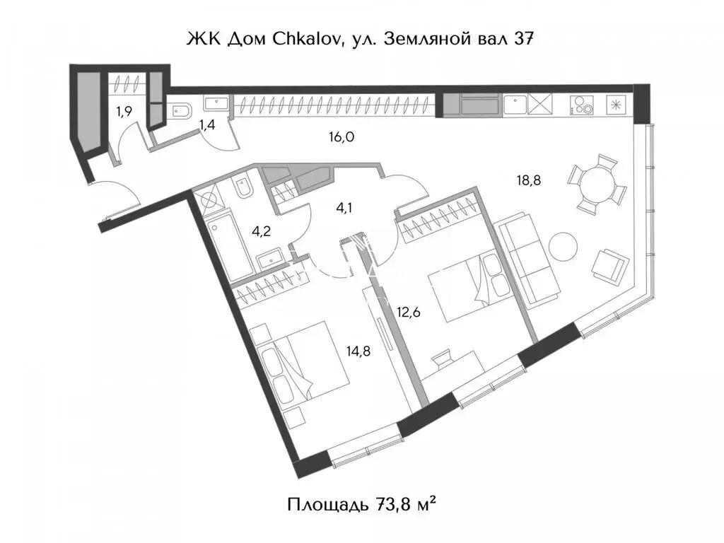 2-комнатная квартира: Москва, площадь Курского Вокзала, 1 (73.8 м) - Фото 0