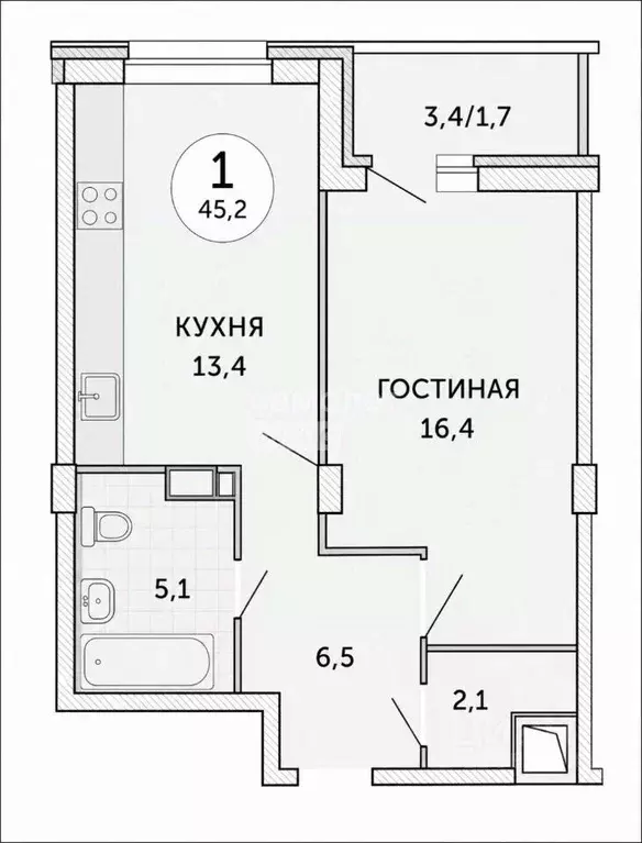 1-к кв. Пермский край, Пермь ул. Революции, 48А (43.6 м) - Фото 2