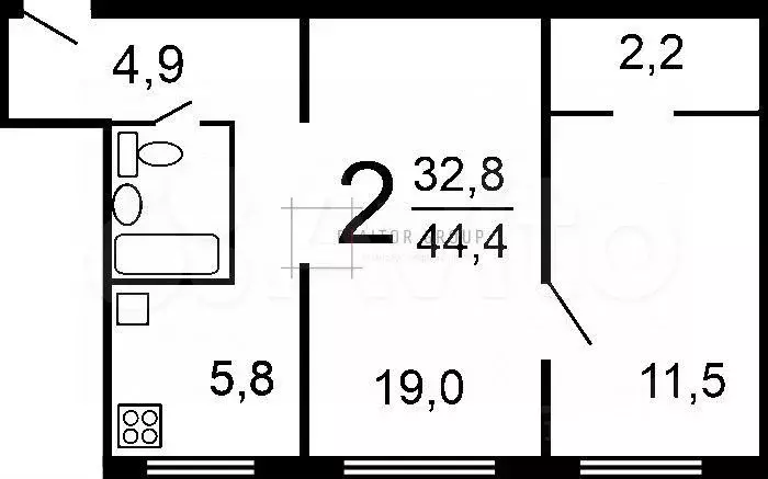 2-к. квартира, 44 м, 9/9 эт. - Фото 0