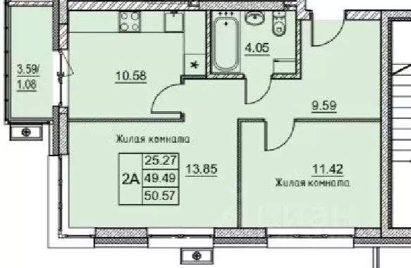 2-к кв. Татарстан, Казань ул. Михаила Миля, 7 (50.57 м) - Фото 2